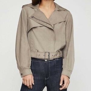 BCBGMaxAzria Payton Olive Khaki Cropped Full Zip Belt Trench Bomber Jacket
